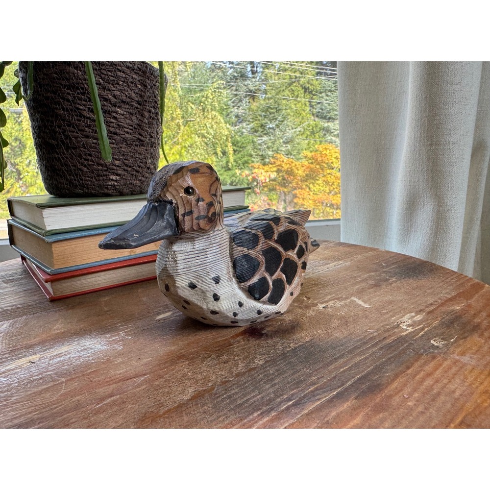 Hand Carved Wooden Duck Decoy Figurine Rustic Folk Art Waterfowl Decor